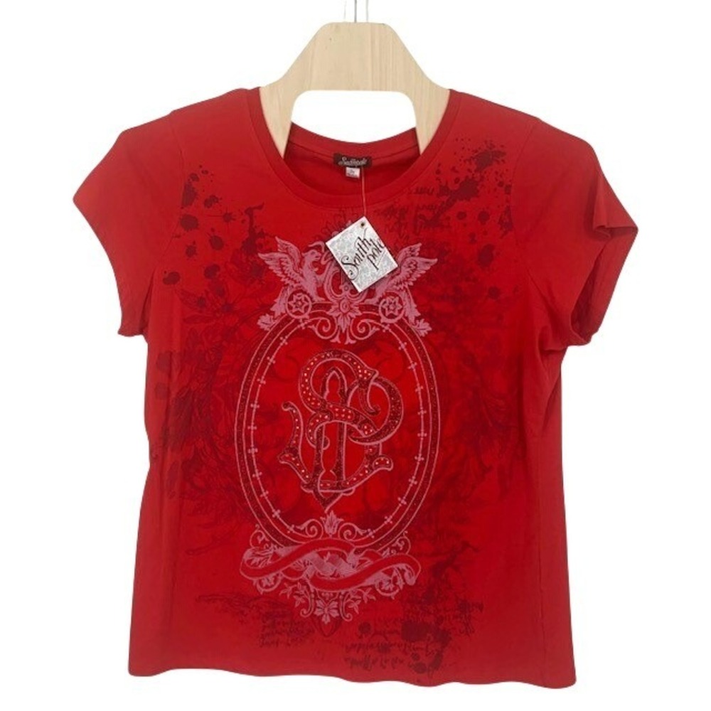 NWT Y2K 2000s Southpole Womens 3X Red Rhinestone Graphic Tee Grunge Streetwear